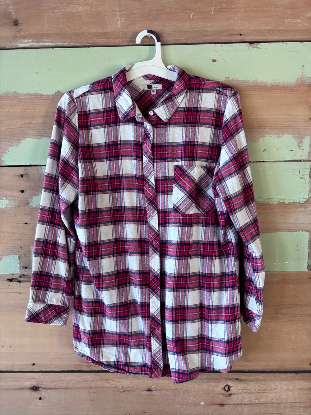 Kut from the Kloth Red and White Plaid Button-Up